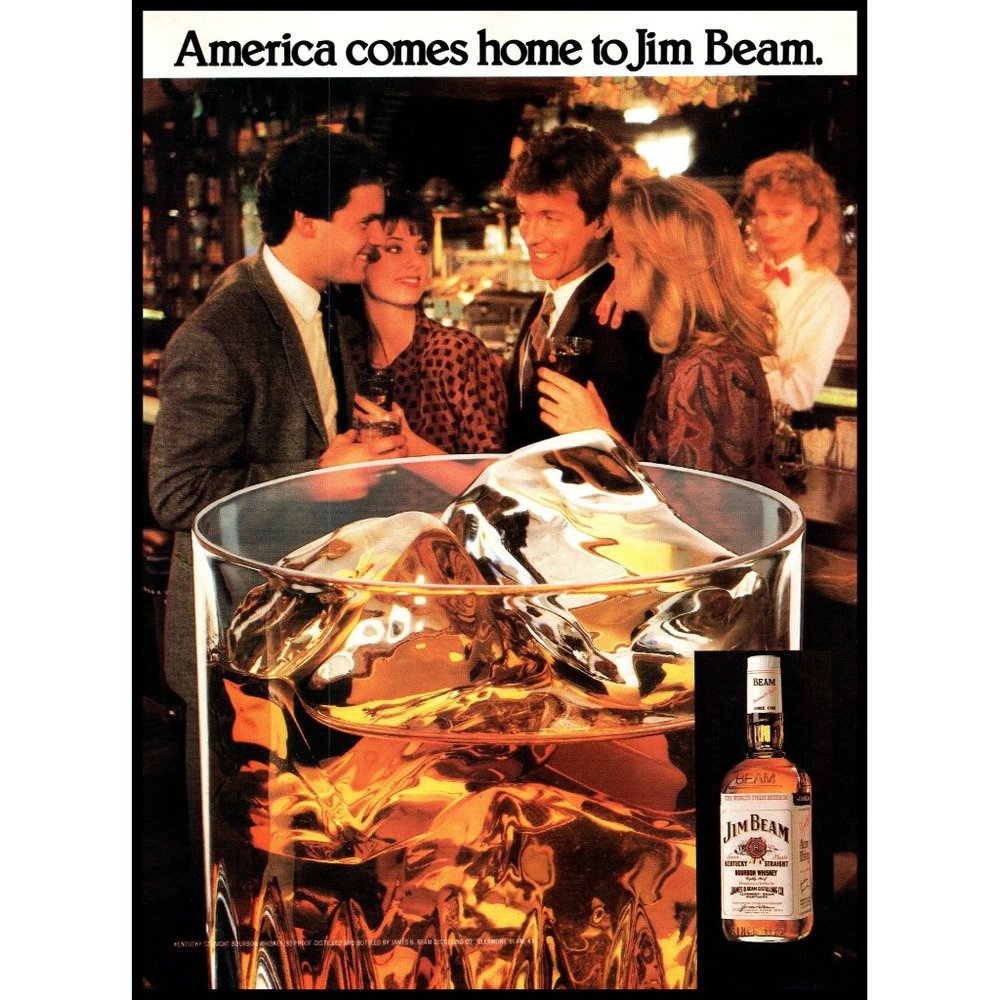 1985 Jim Beam Bourbon Vintage Print Ad Friends Bar Business Suit Wall Art Photo